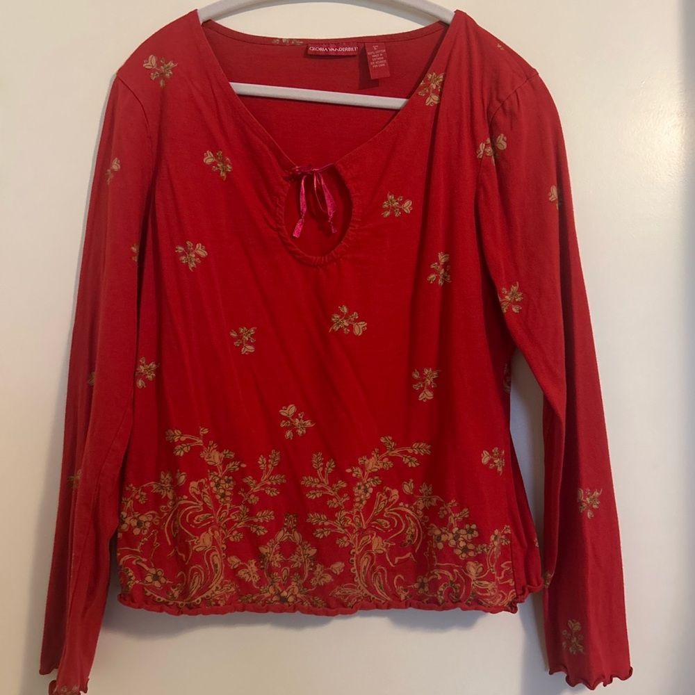 Gloria Vanderbilt Scarlet and Gold Embroidered Blouse